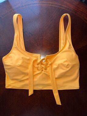 Aerie Petal Orange Grommet Longline Scoop Bikini Top, Medium